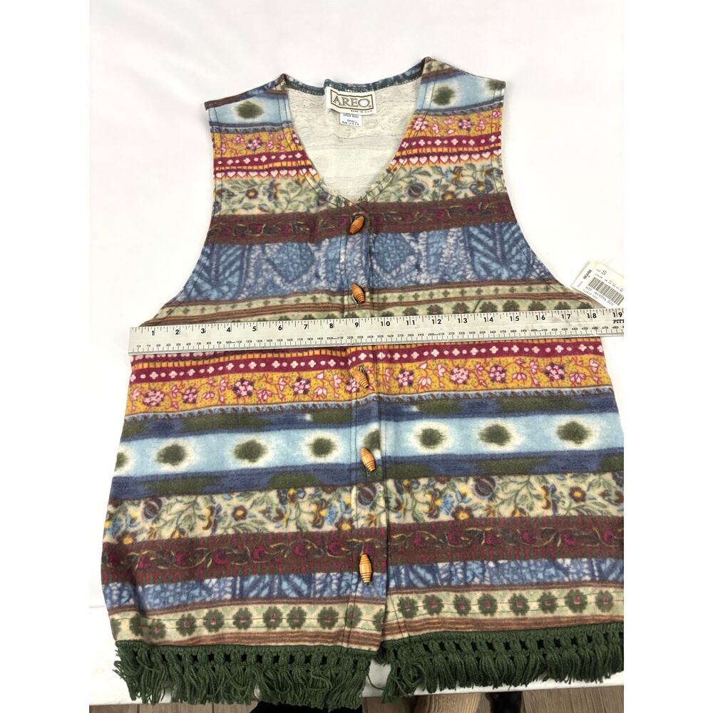 Vintage Southwestern Vest Womens USA Made Button Up Aero 1990s Small Fringe - Picture 7 of 10